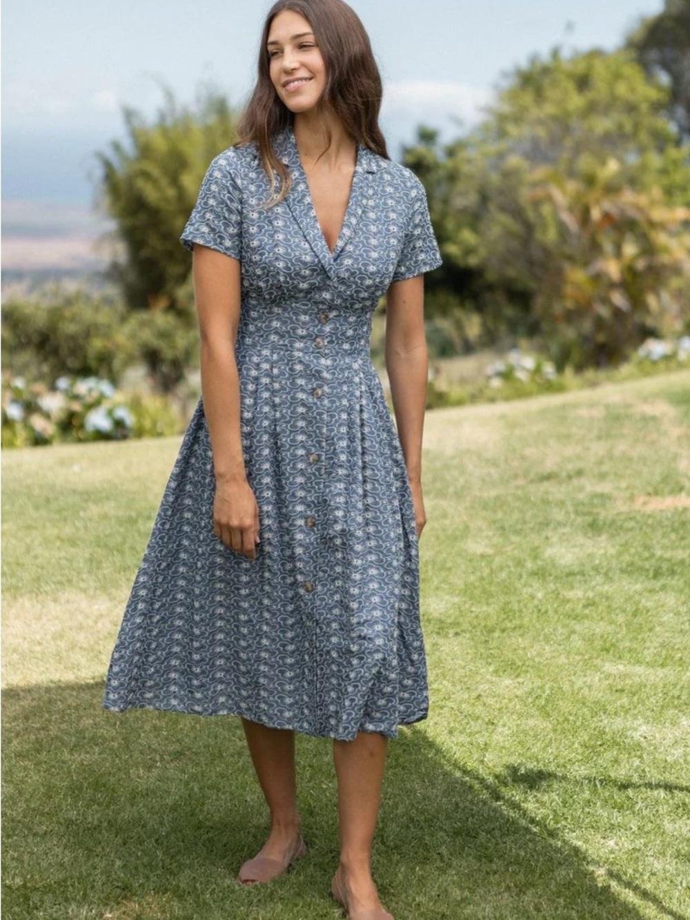 Mesa Dress- Blue Floral Button-Front Fit & Flare Dress - NEUFLORA